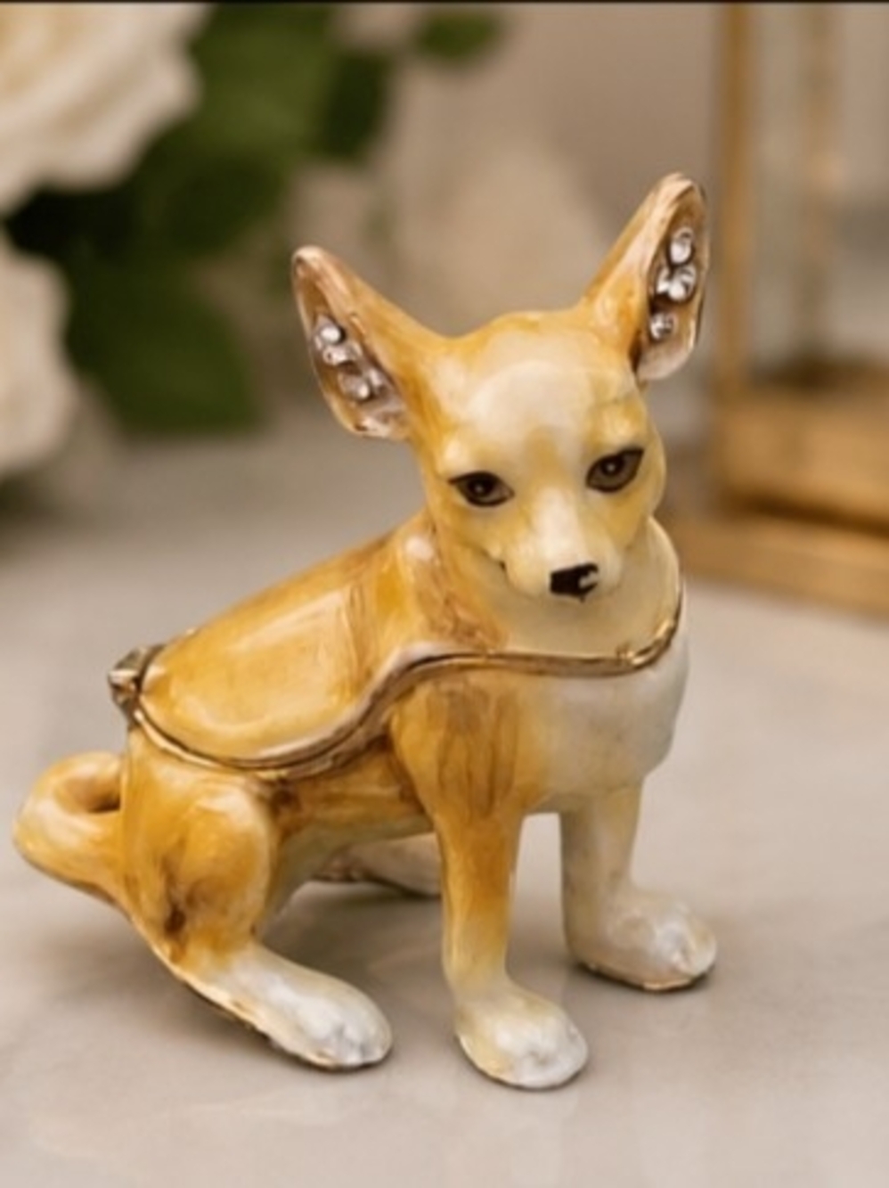 Hand-Painted Ceramic Chihuahua Trinket Box - Yellow & White
